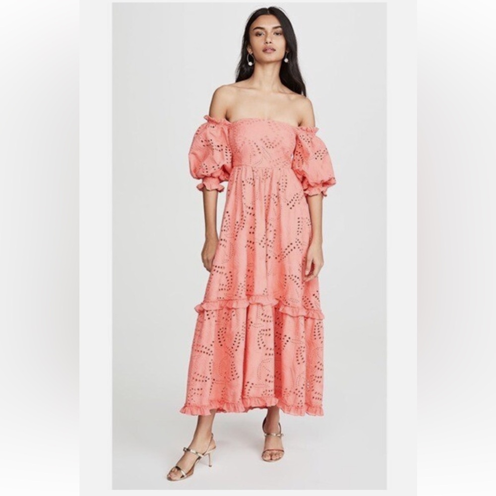 Waimari Coral Off-Shoulder Midi Dress